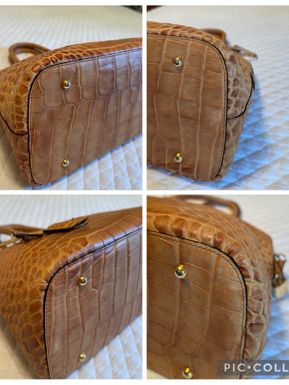 GORGEOUS Dooney & Bourke Italian Croc Embossed MBC3 Zip Zip Satchel in Tan - Picture 6 of 12